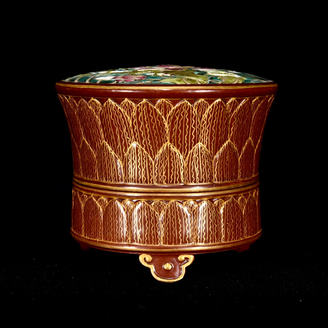 A2239 Chinese Gilt Edge Famille Rose Enamel Lotus Leaf & Lotus Flower Design Porcelain Incense Burner