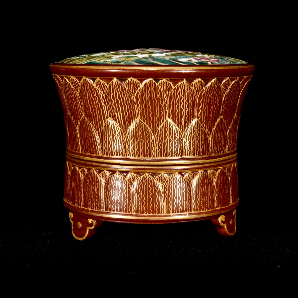 A2239 Chinese Gilt Edge Famille Rose Enamel Lotus Leaf & Lotus Flower Design Porcelain Incense Burner