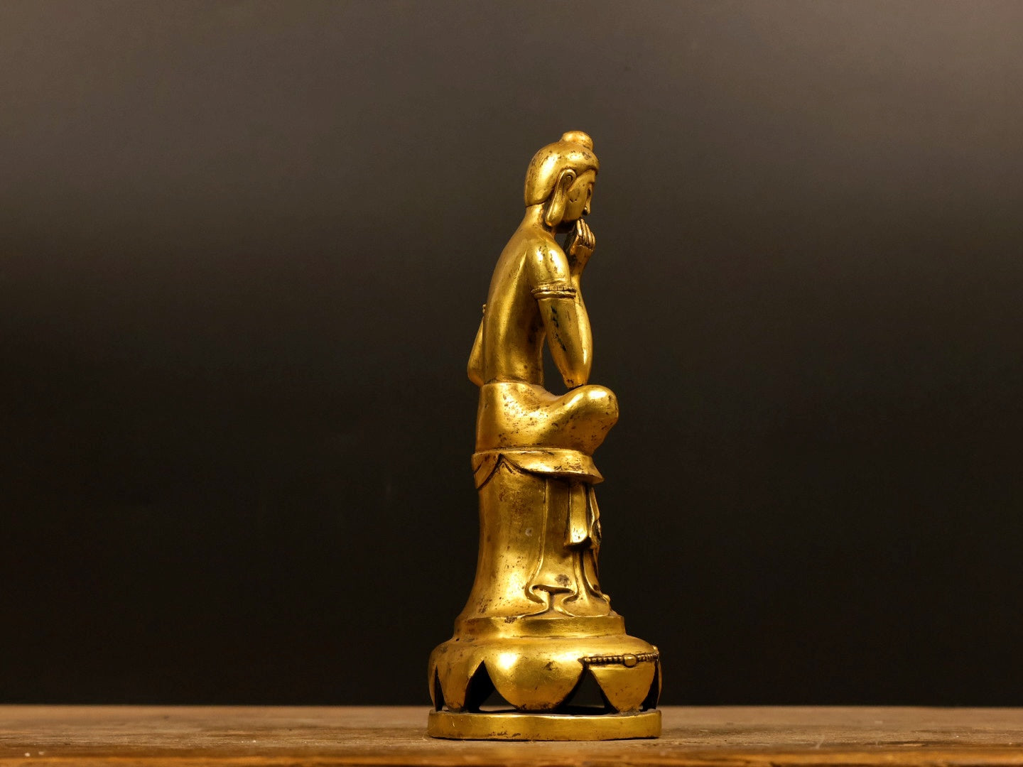 A2240 Vintage Chinese Gilt Gold Copper Figure Statue