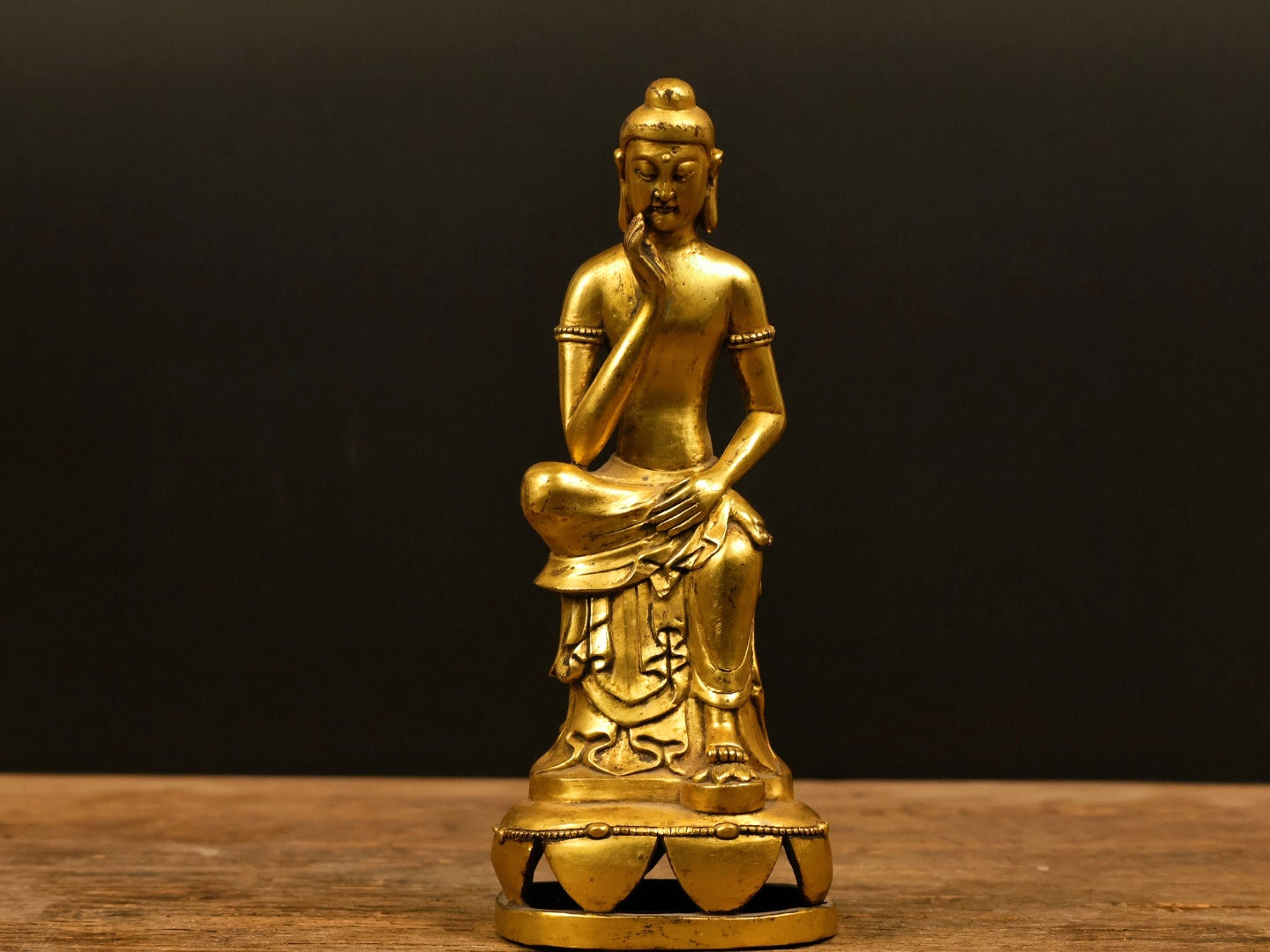 A2240 Vintage Chinese Gilt Gold Copper Figure Statue