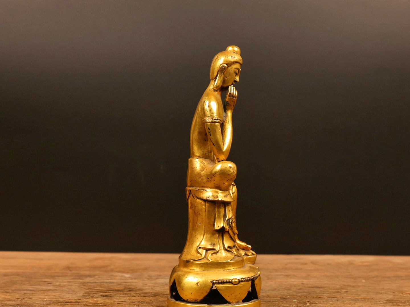 A2240 Vintage Chinese Gilt Gold Copper Figure Statue