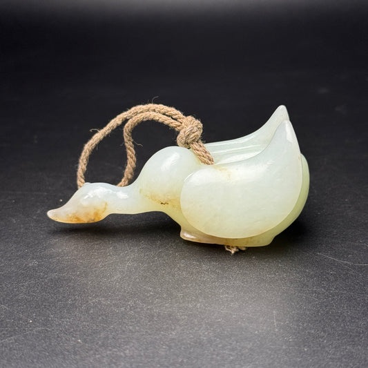 A2253 Chinese Natural Hetian Jade Carved Swan Statue