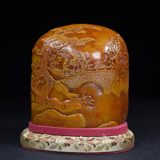 A2257 Chinese Tianhuang Stone Low Relief Figure Seal Statue