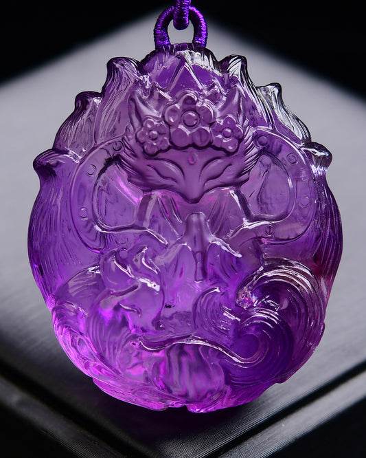 A2258 Exquisite Amethyst Crystal Carved Nine-tailed Fox Pendant