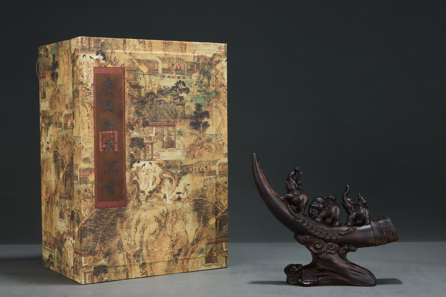 A2262 Vintage Chinese Chenxiang Wood Carved Elephant Statue