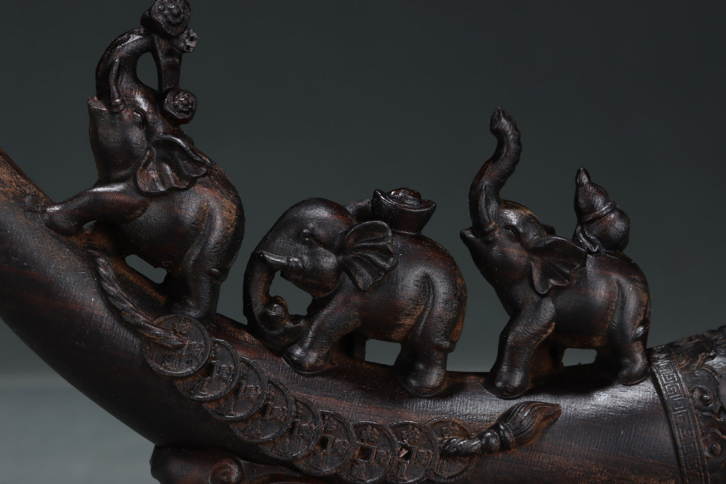 A2262 Vintage Chinese Chenxiang Wood Carved Elephant Statue