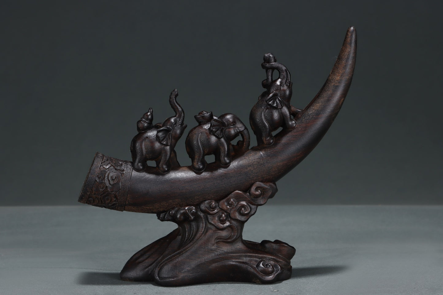 A2262 Vintage Chinese Chenxiang Wood Carved Elephant Statue