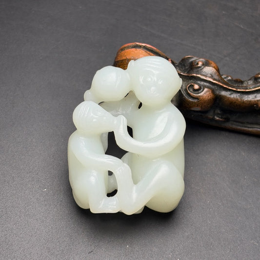 A2265 Chinese Natural Hetian Jade Carved Monkey Pendant