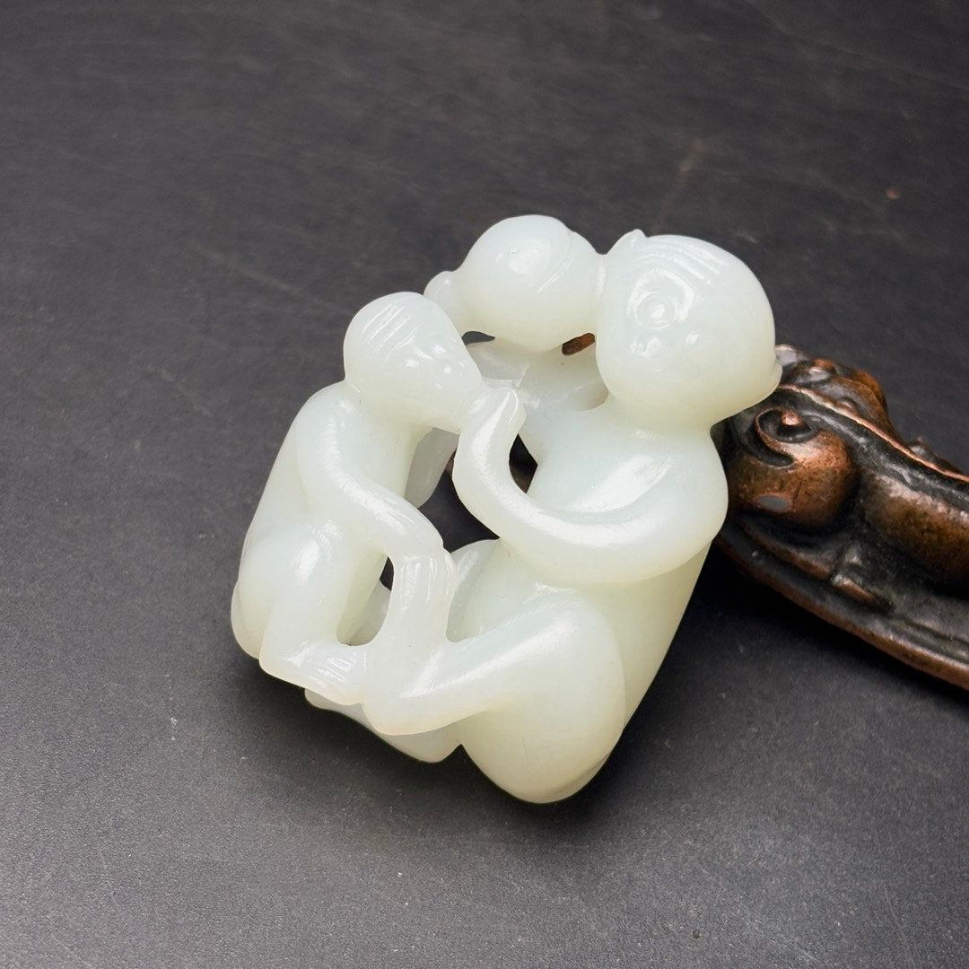 A2265 Chinese Natural Hetian Jade Carved Monkey Pendant