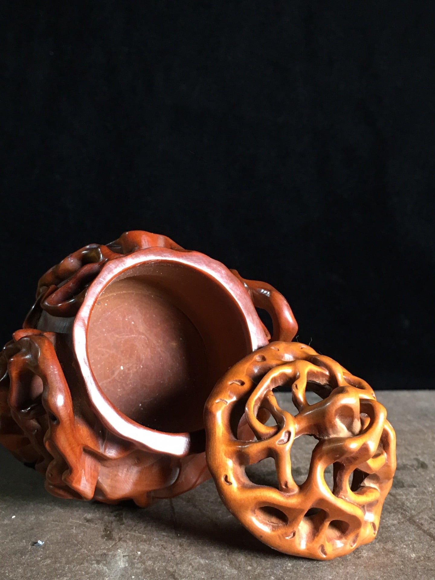 A2267 Vintage Chinese Boxwood Wood Carved Incense Burner