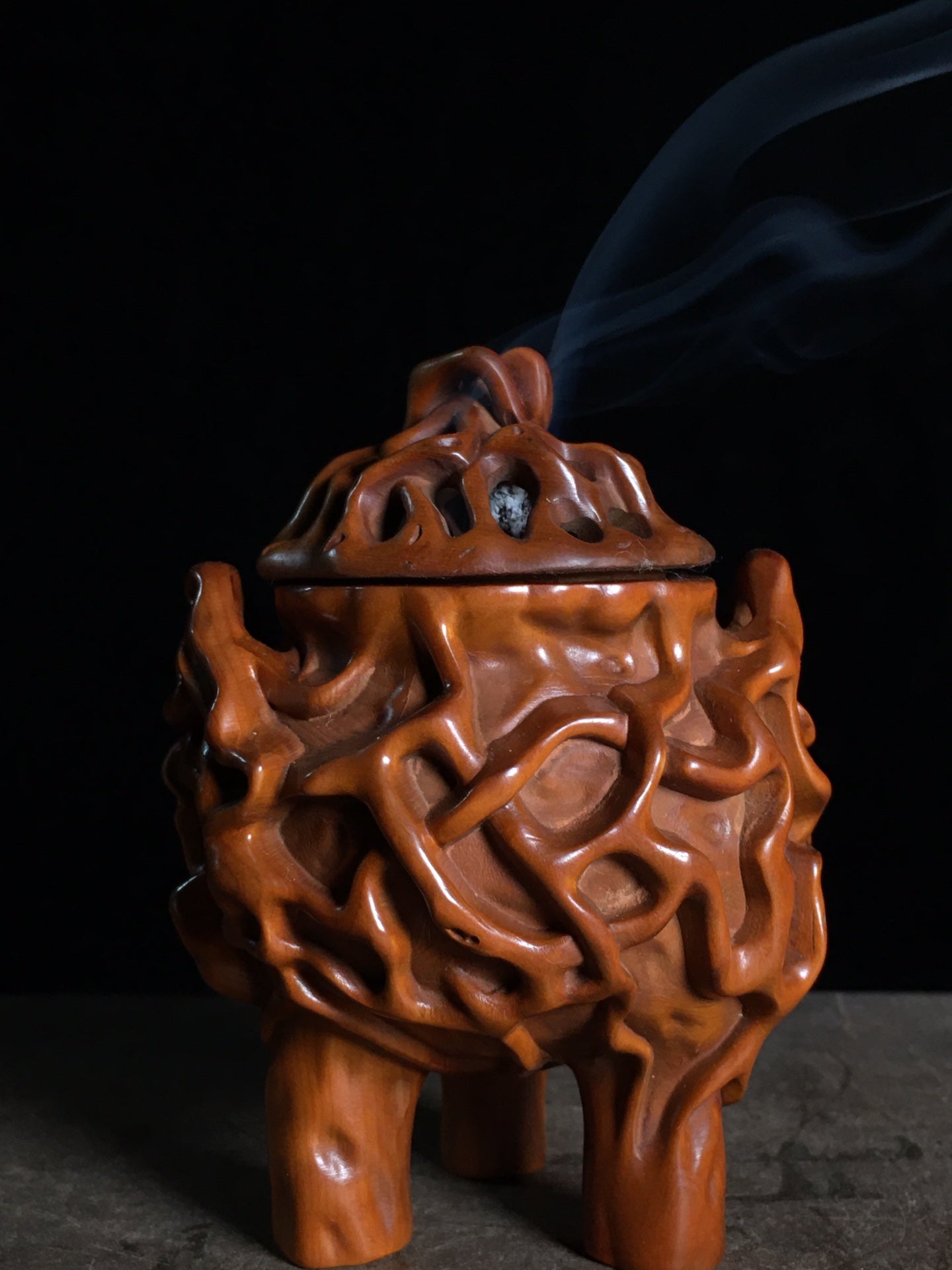 A2267 Vintage Chinese Boxwood Wood Carved Incense Burner