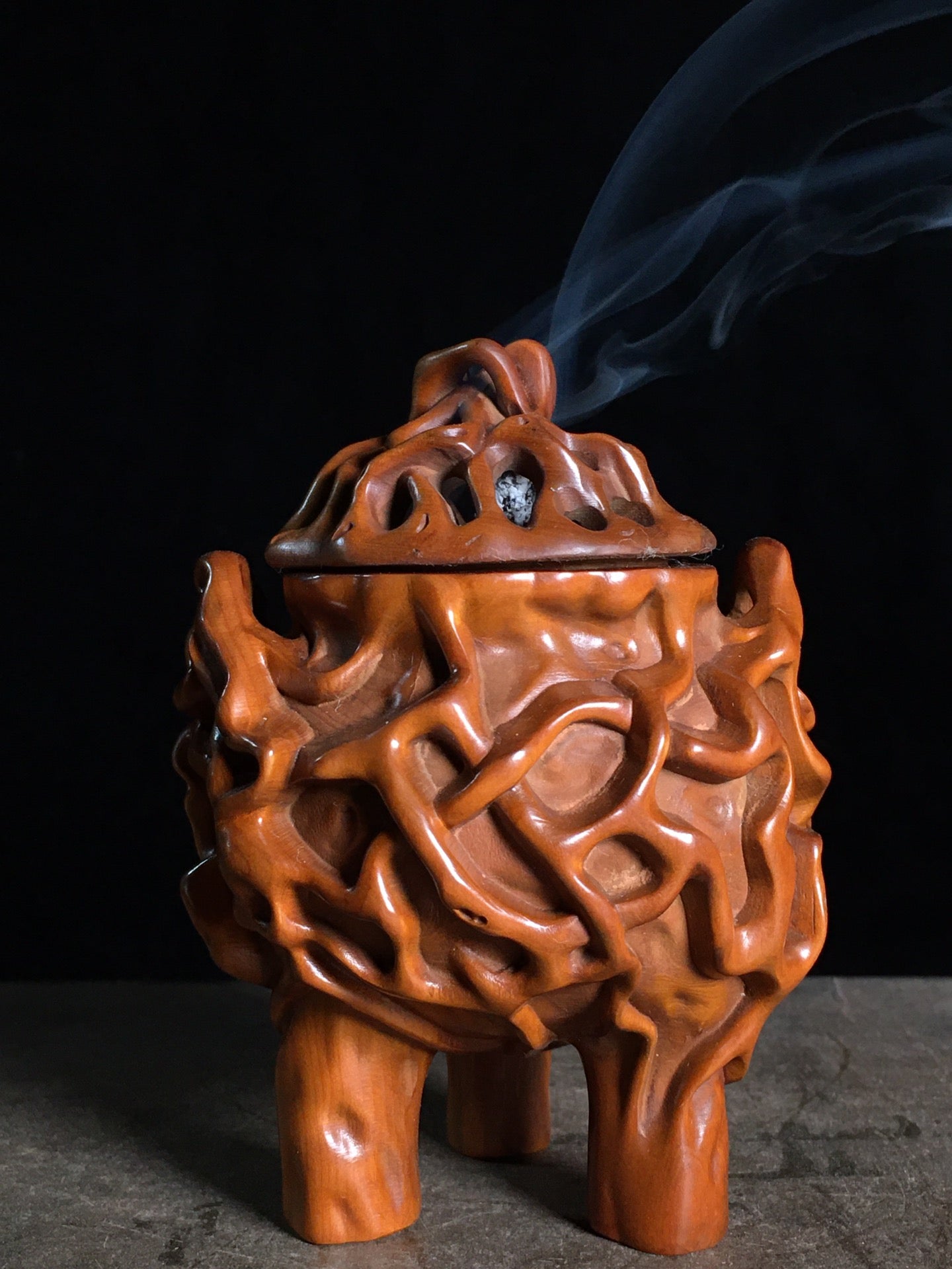 A2267 Vintage Chinese Boxwood Wood Carved Incense Burner