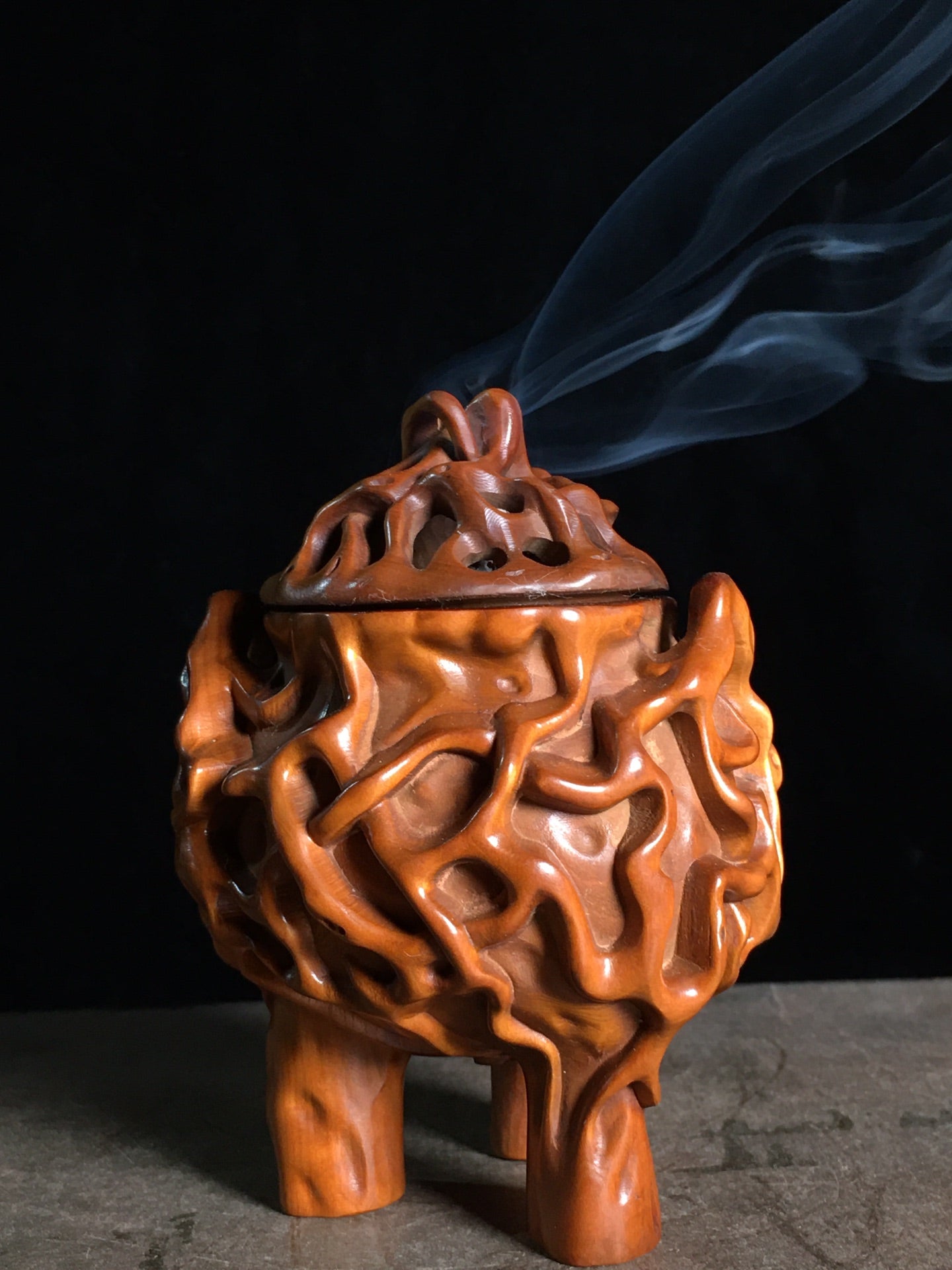 A2267 Vintage Chinese Boxwood Wood Carved Incense Burner