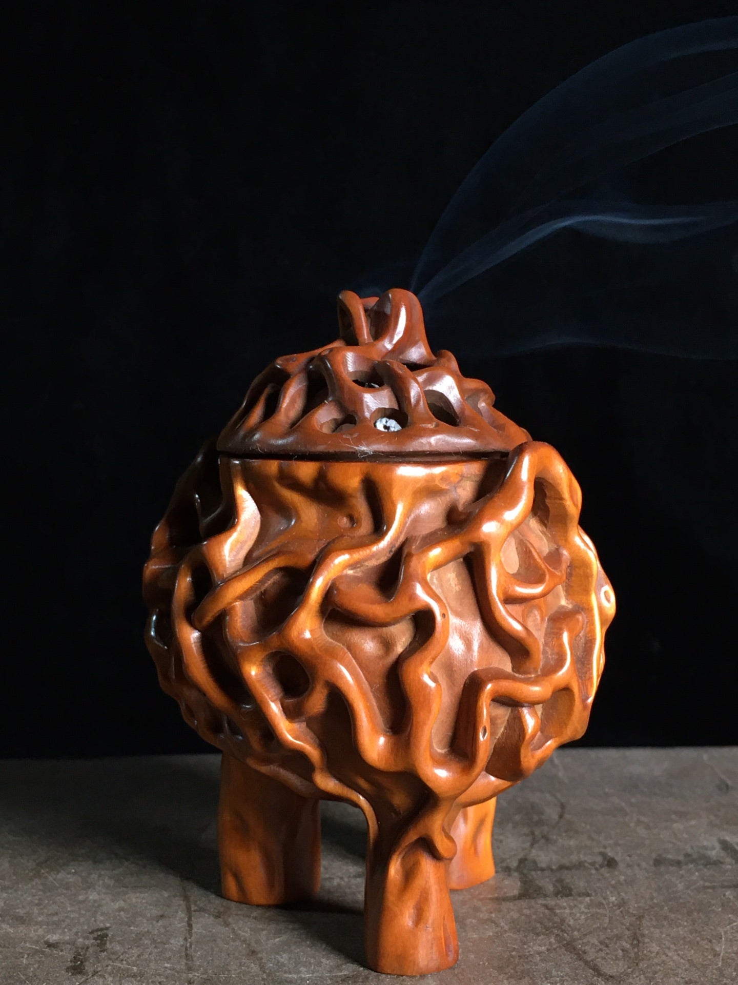 A2267 Vintage Chinese Boxwood Wood Carved Incense Burner
