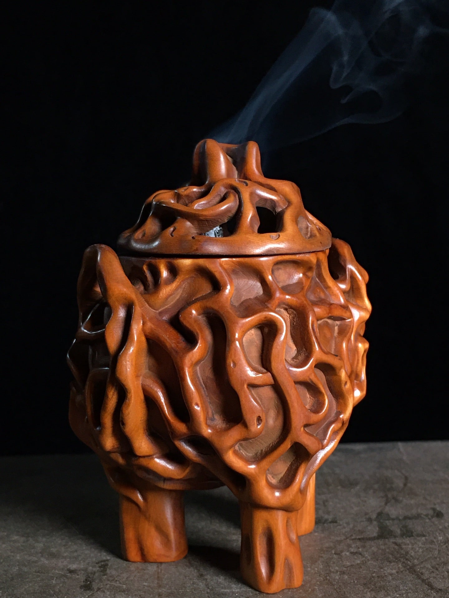 A2267 Vintage Chinese Boxwood Wood Carved Incense Burner
