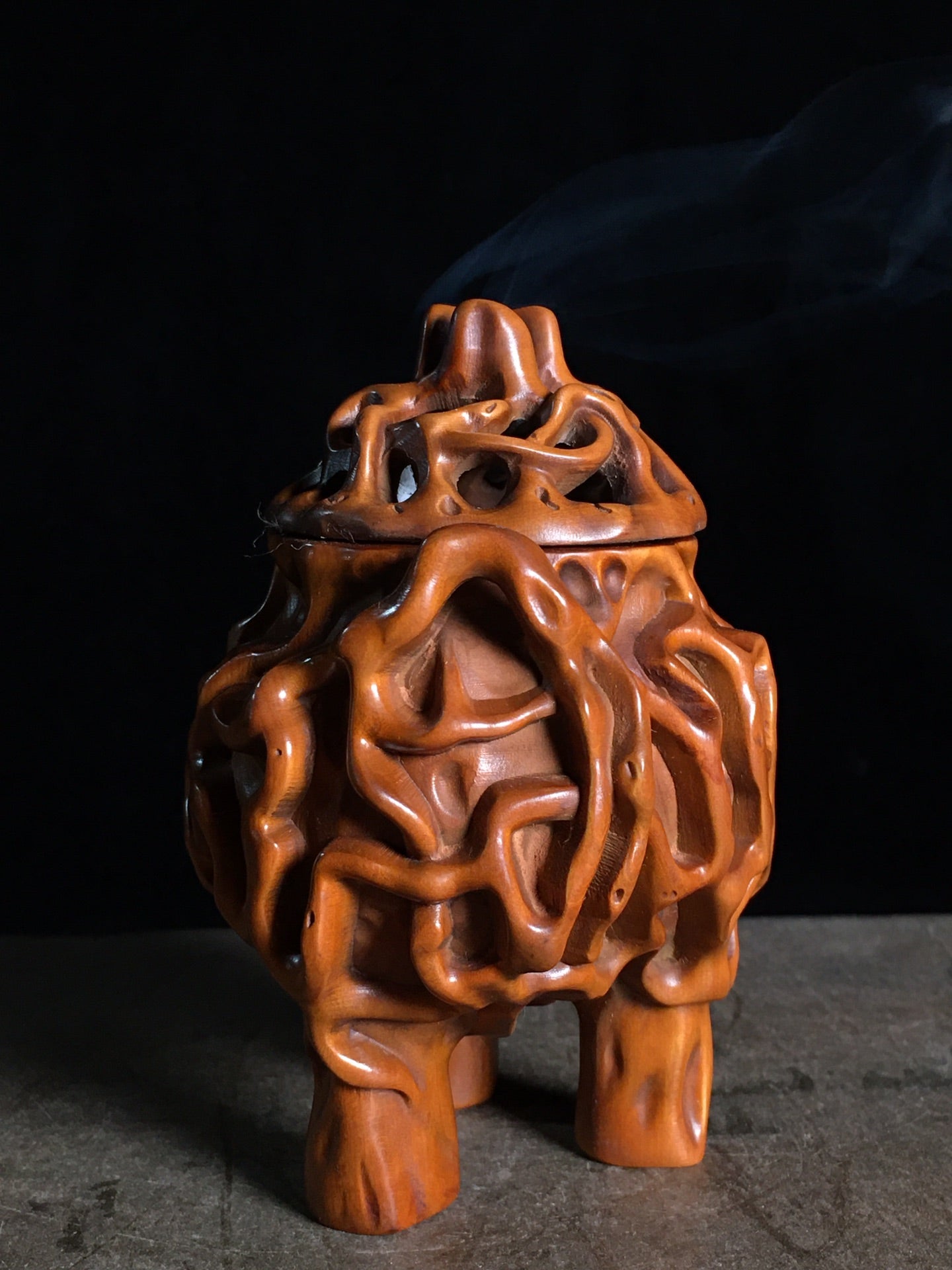 A2267 Vintage Chinese Boxwood Wood Carved Incense Burner