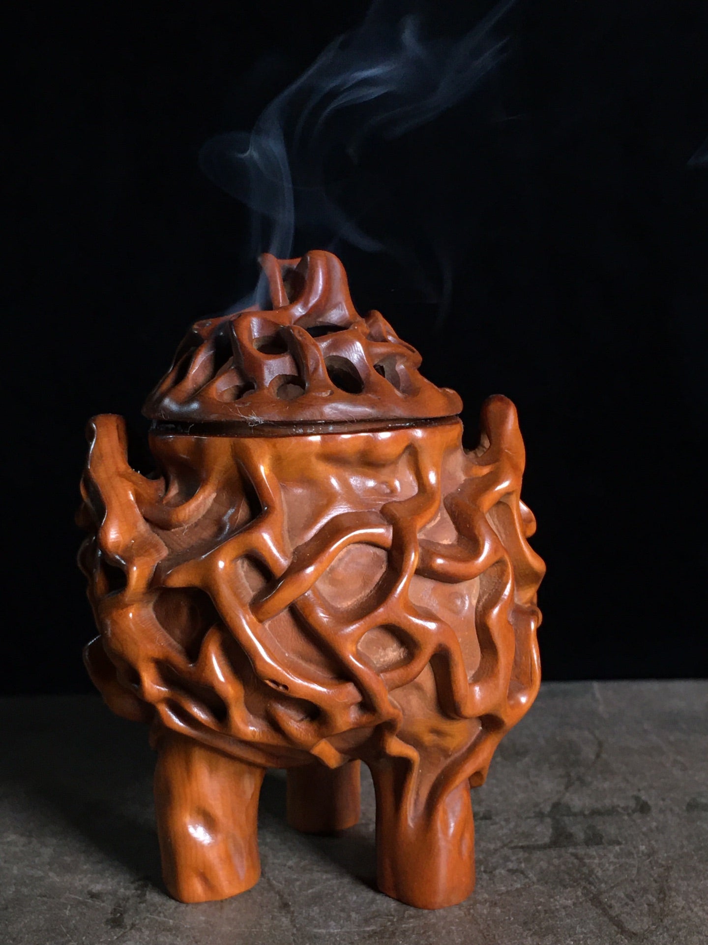 A2267 Vintage Chinese Boxwood Wood Carved Incense Burner