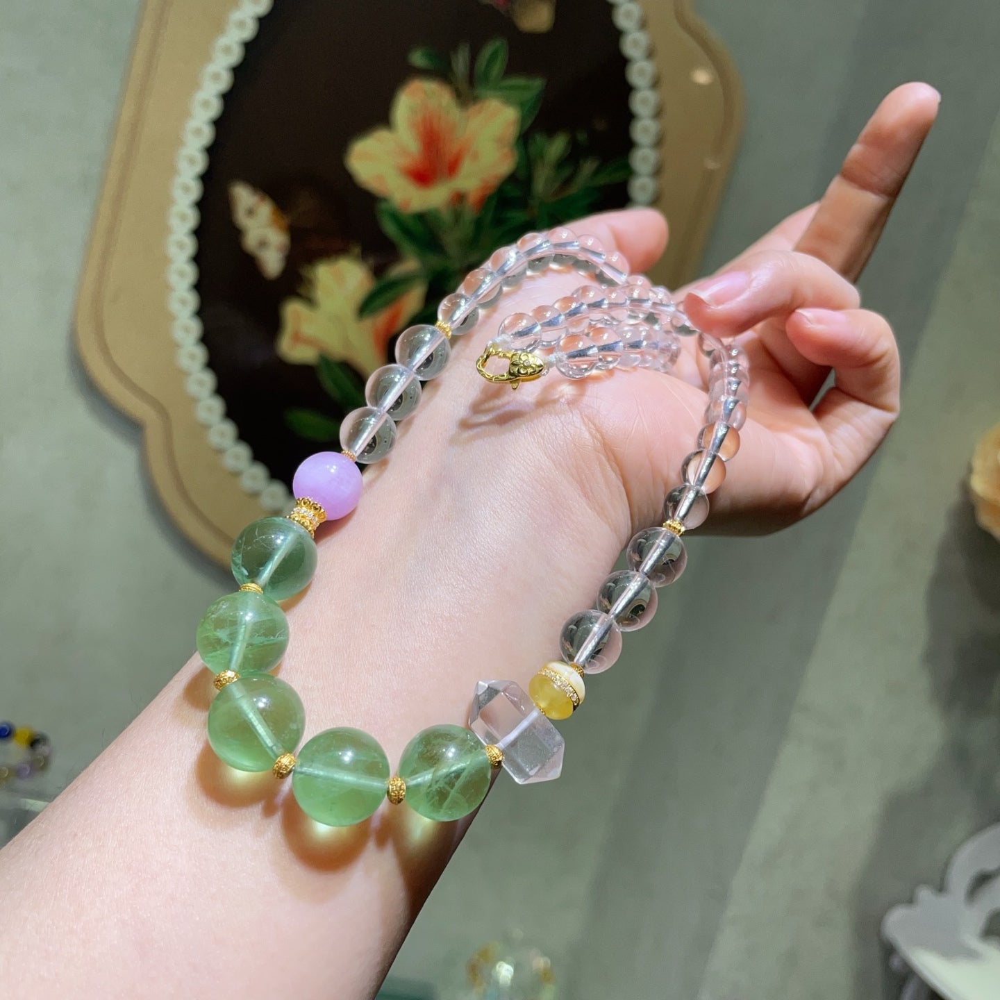 A2273 Beautiful Fluorite &amp; White Cystal Beads Pendant