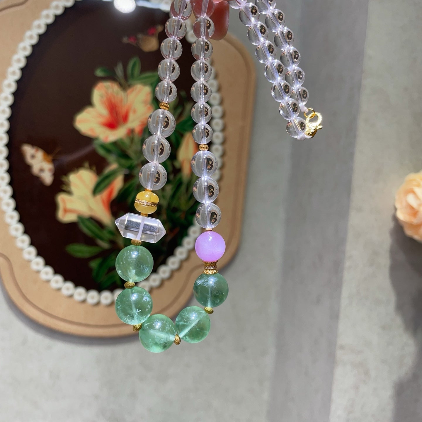 A2273 Beautiful Fluorite &amp; White Cystal Beads Pendant