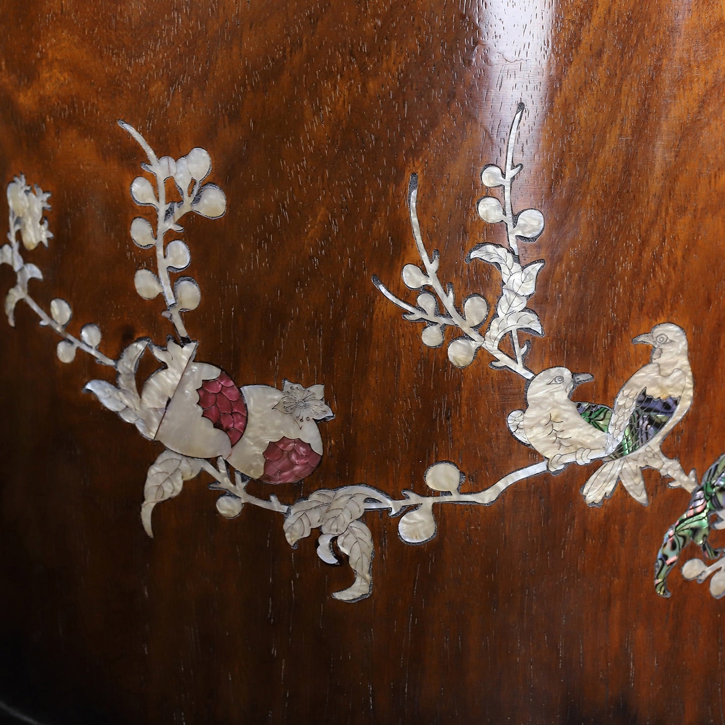 A2275 Chinese Huali Wood Inlay Shell Plum Flower & Magpie Brush Pot