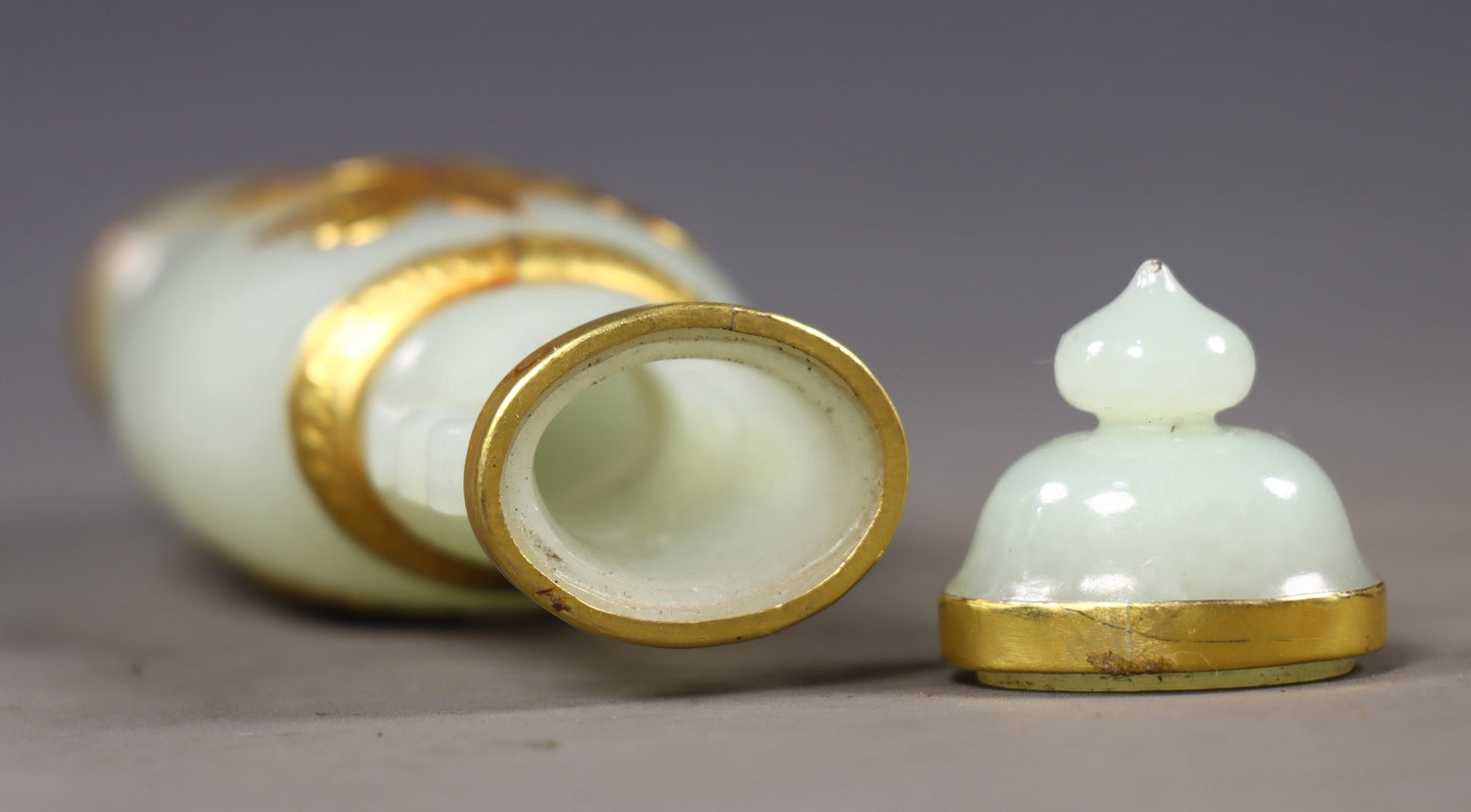 A2280 Superb Chinese Inlaying Copper Edge Hetian Jade Vase