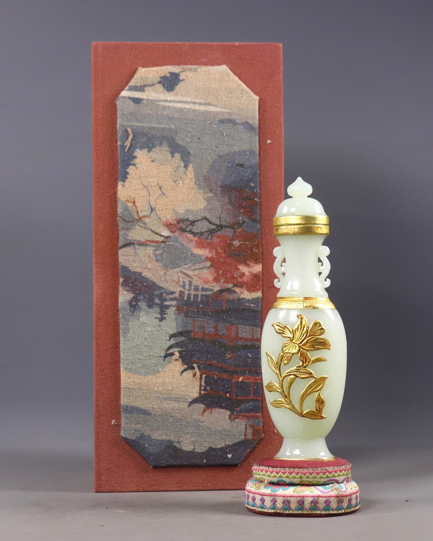 A2280 Superb Chinese Inlaying Copper Edge Hetian Jade Vase
