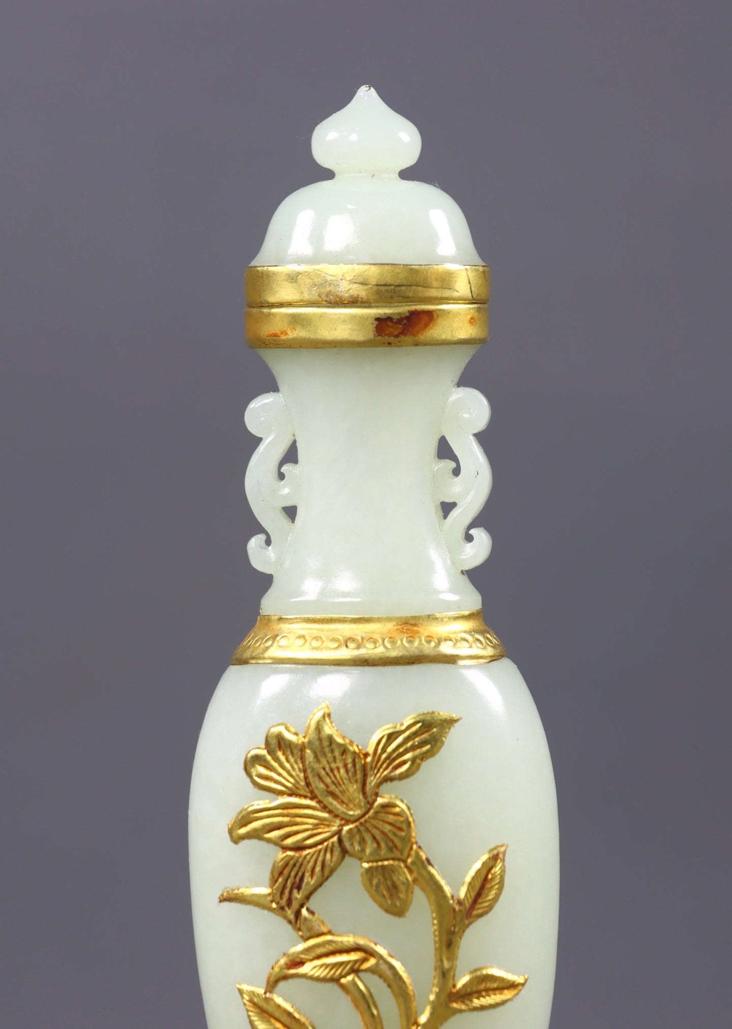 A2280 Superb Chinese Inlaying Copper Edge Hetian Jade Vase