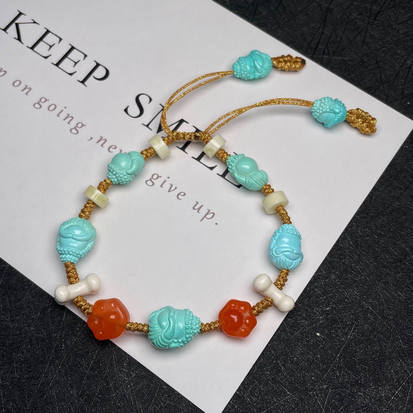 A2289 Hand Woven Beautiful Turquoise & Nanhong Agate Beads Bracelet