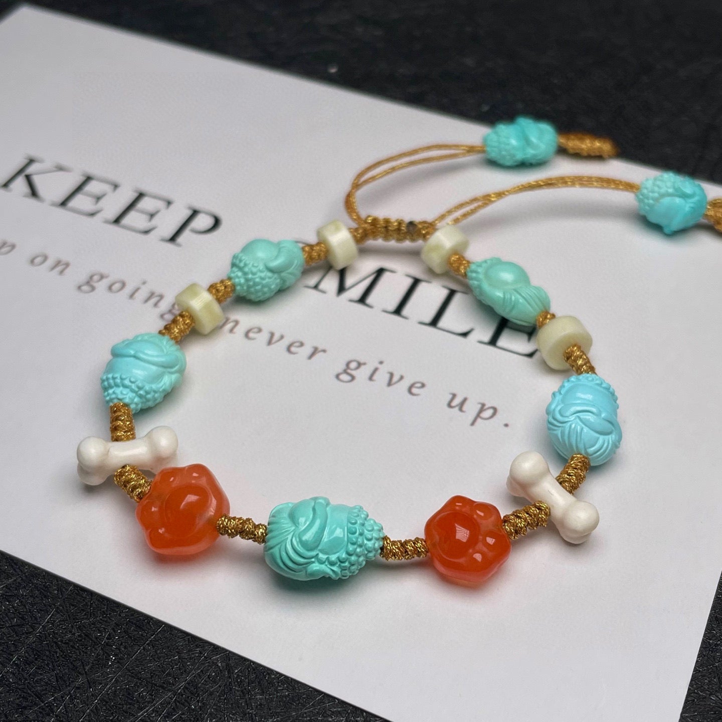 A2289 Hand Woven Beautiful Turquoise & Nanhong Agate Beads Bracelet