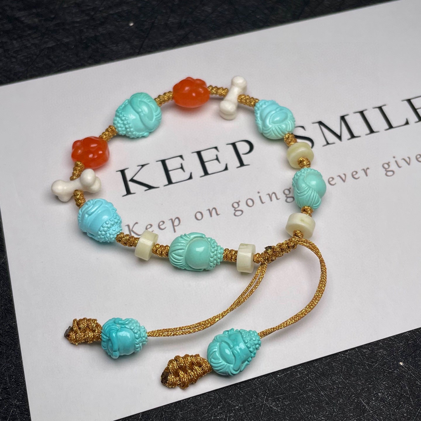 A2289 Hand Woven Beautiful Turquoise & Nanhong Agate Beads Bracelet