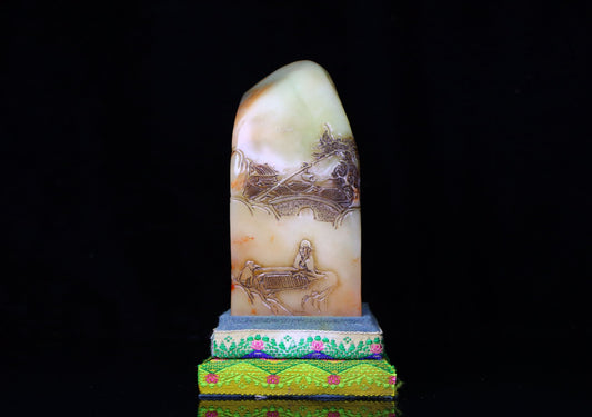 A2306 Vintage Chinese Shoushan Stone Low Relief Figure Design Seal