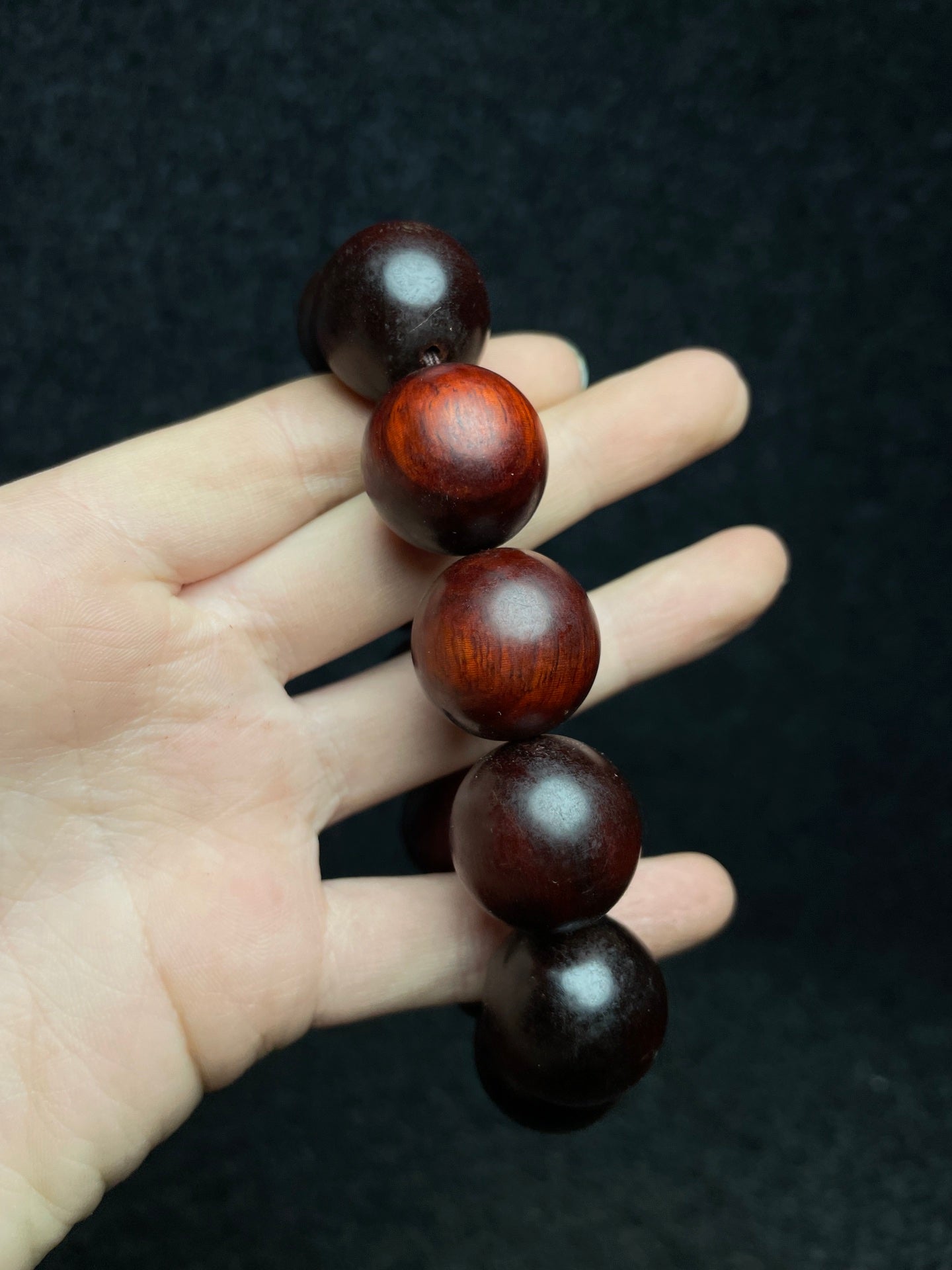 A2309 Chinese Zitan Wood Beads Bracelet w Huali Wood Inlay Shell Box