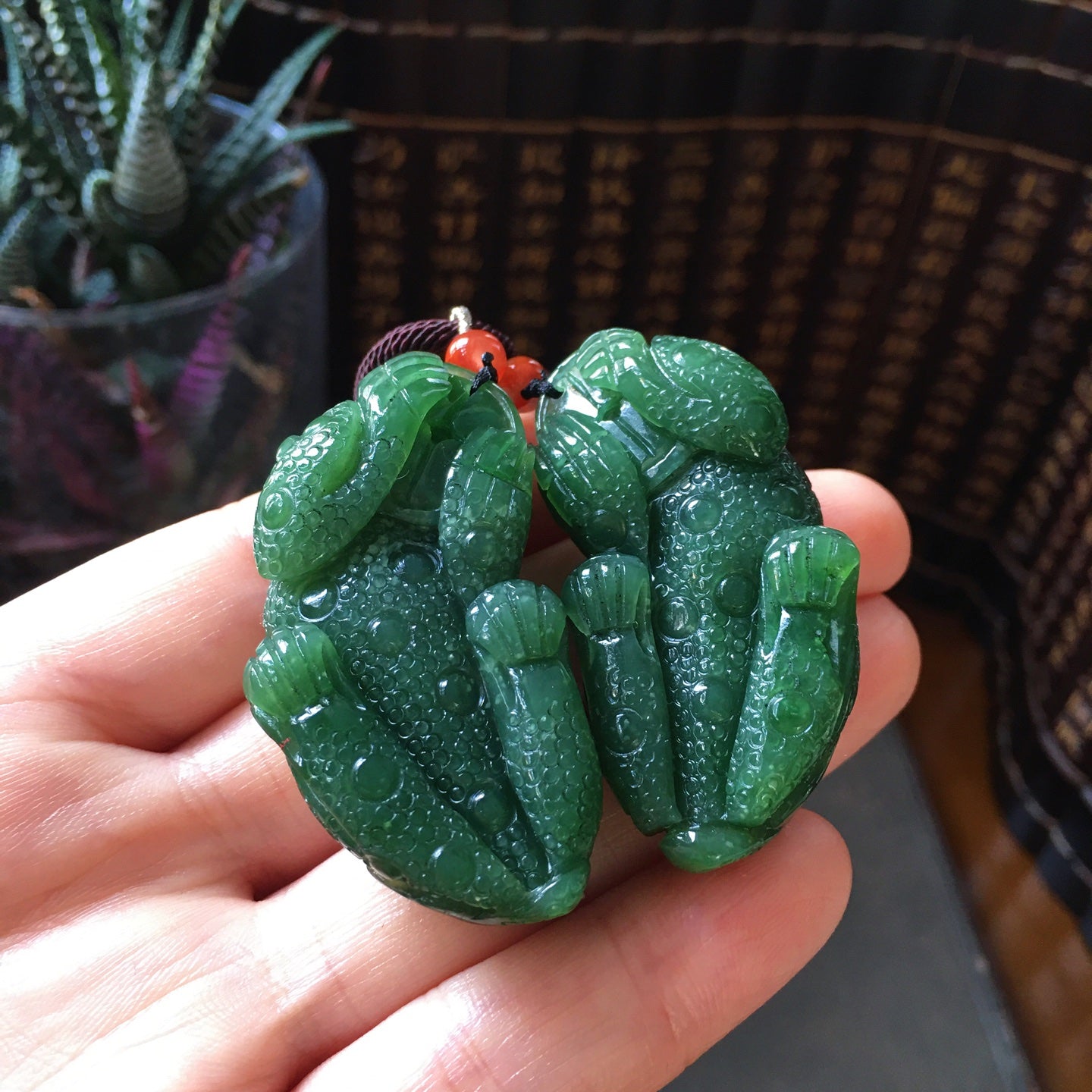 A2317 A Pair Superb Chinese Green Hetian Jade Carved Fortune Pixiu Pendant