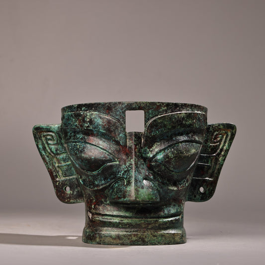 A2323 Vintage Chinese Bronze Mask Statue