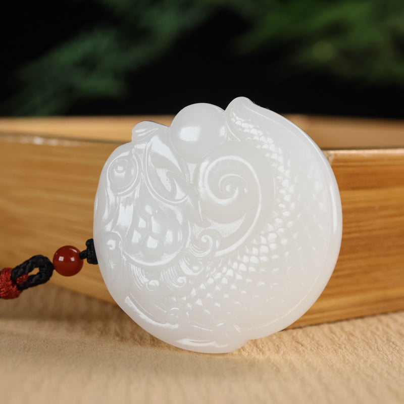 A2329 Chinese Natural Hetian Jade Dragon Fish Pendant