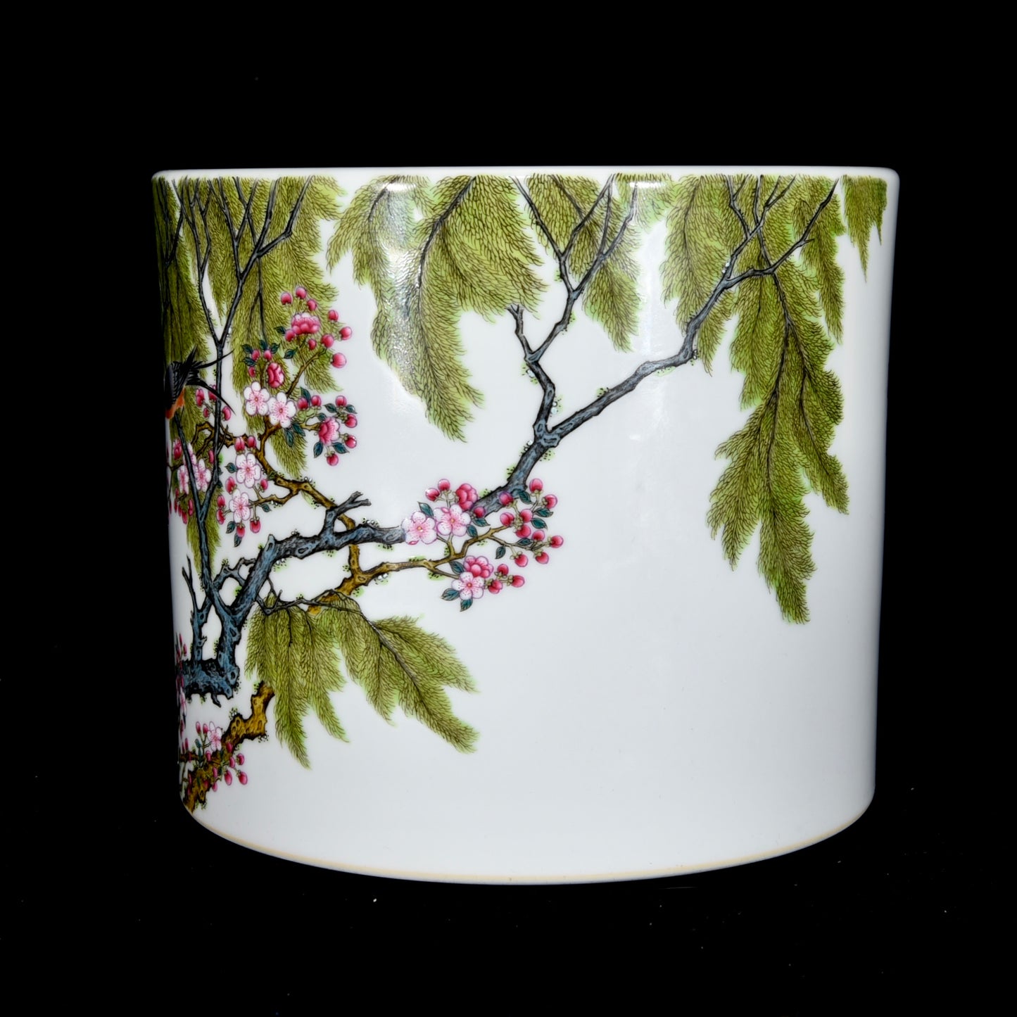 A2333 Chinese Qing Dynasty Famille Rose Enamel Flowers Bird Design Porcelain Brush Pot