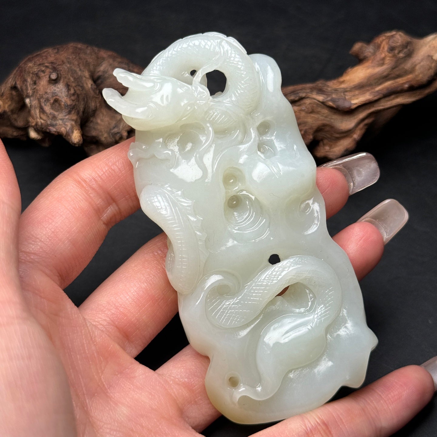 A2337 Superb Chinese Hetian Jade Carved Fortune Dragon Pendant