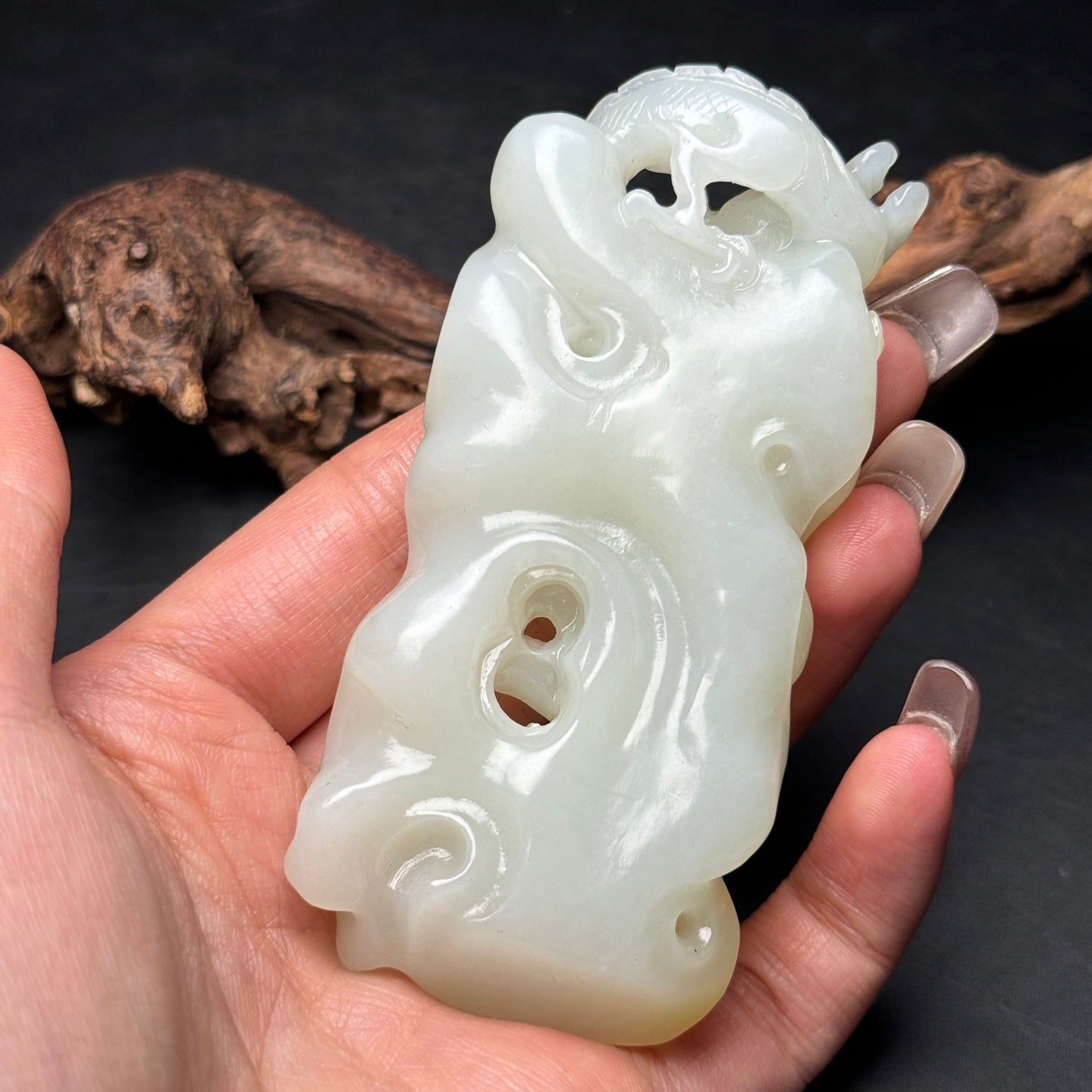A2337 Superb Chinese Hetian Jade Carved Fortune Dragon Pendant