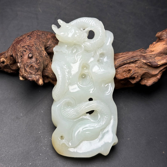 A2337 Superb Chinese Hetian Jade Carved Fortune Dragon Pendant