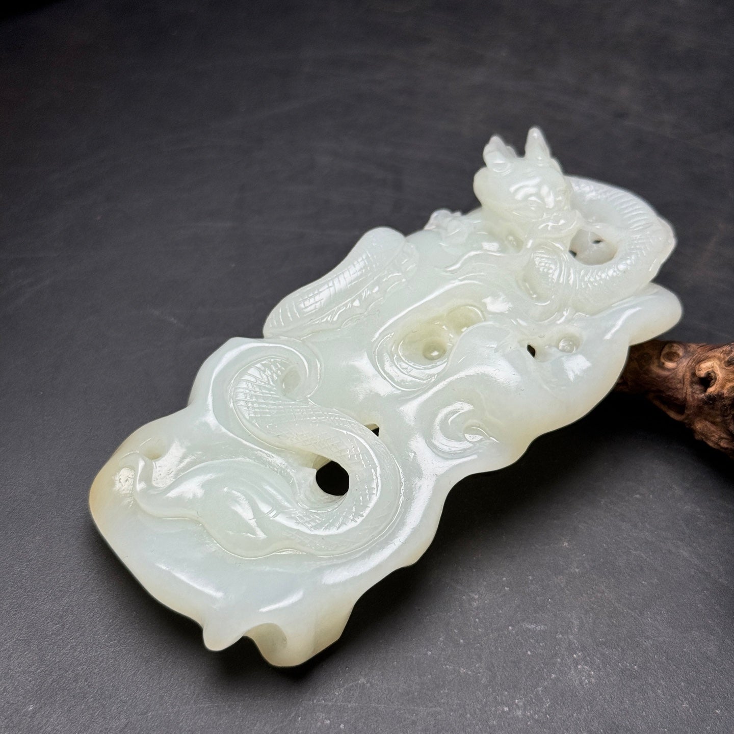 A2337 Superb Chinese Hetian Jade Carved Fortune Dragon Pendant