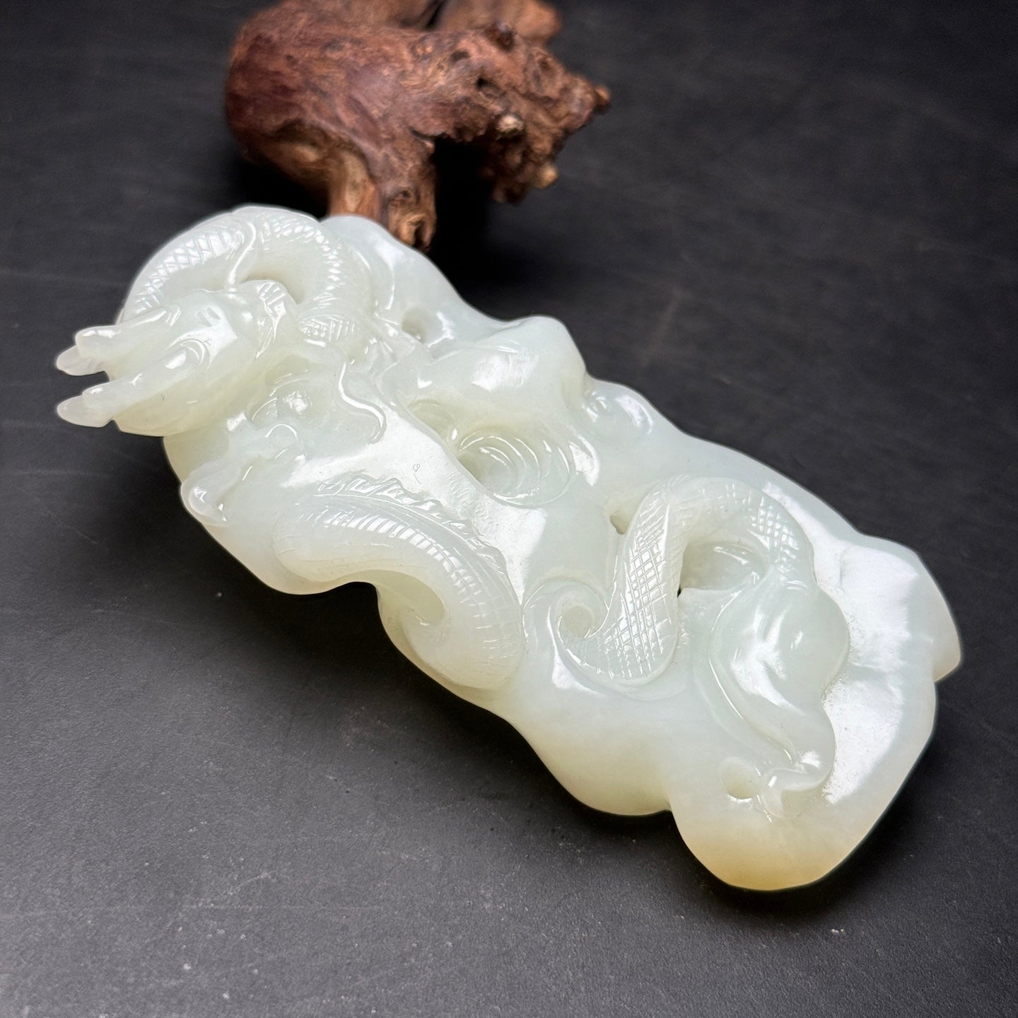 A2337 Superb Chinese Hetian Jade Carved Fortune Dragon Pendant