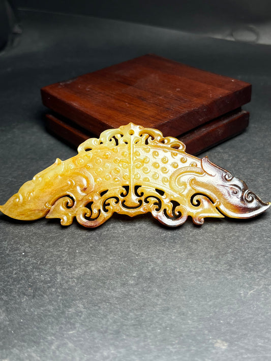 A2340 Vintage Chinese Hetian Jade Carved Beast Semicircle Jade Bi