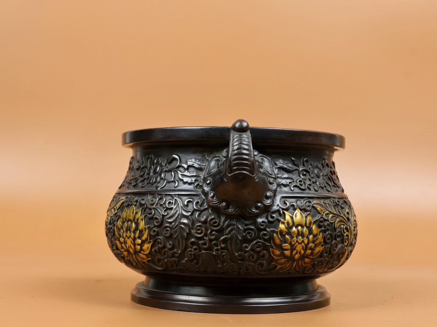 A2343 Vintage Chinese Gilt Gold Copper Double Ear Incense Burner