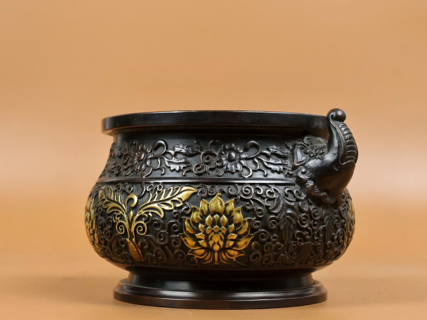 A2343 Vintage Chinese Gilt Gold Copper Double Ear Incense Burner