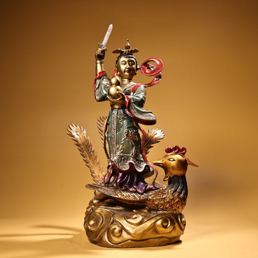 A2347 Tibetan Buddhism Colored Drawing Gilt Gold Copper Figure Sttaue