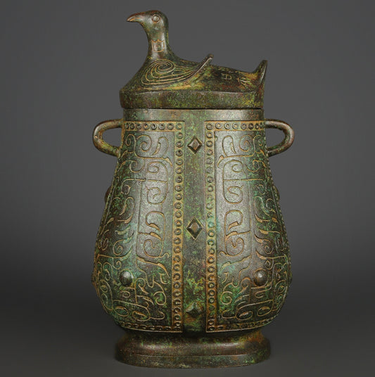 A2352 Vintage Chinese Bronze Divine Bird Vase