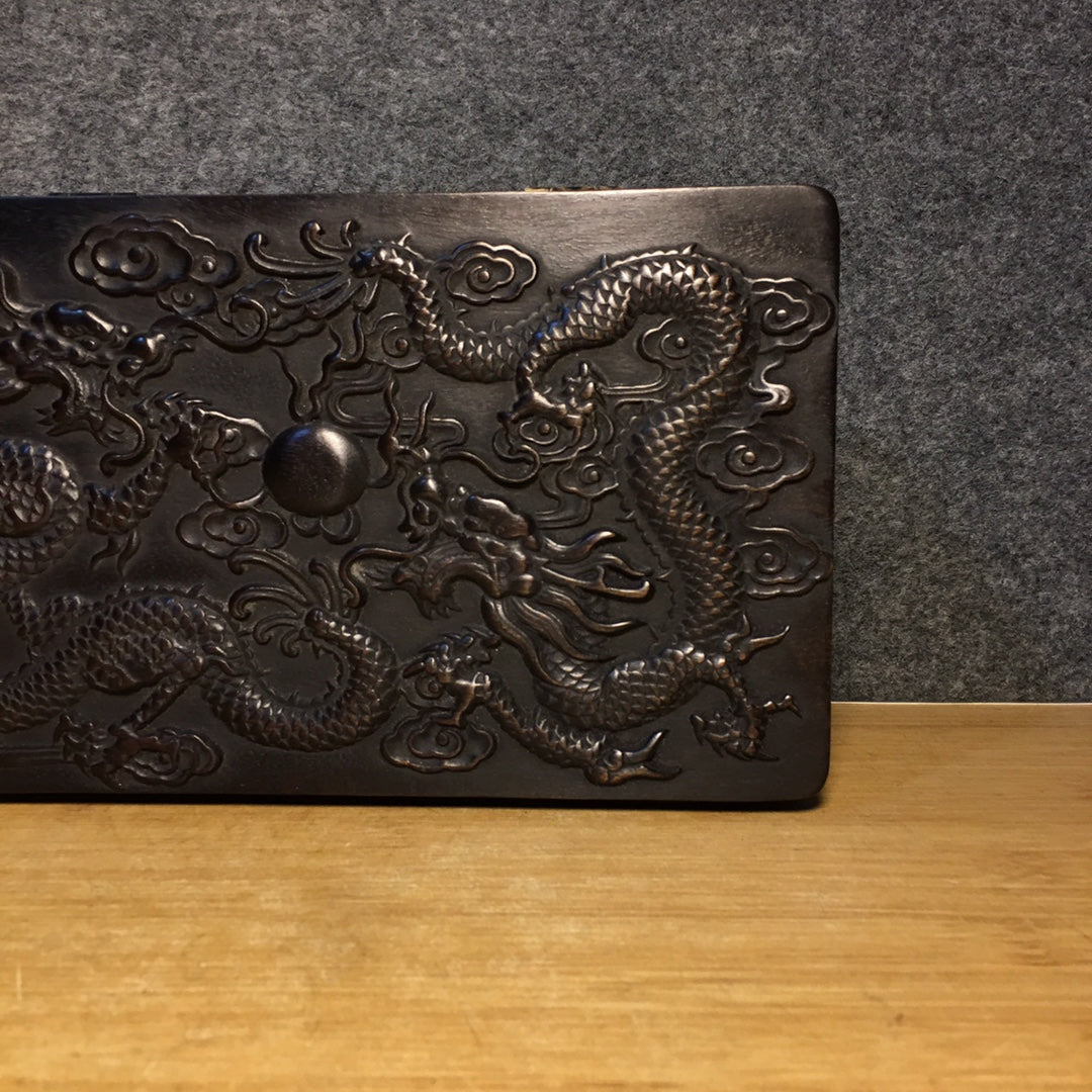 A2355 Old Chinese Zitan Wood Low Relief Fortune Dragon Jewellery Box
