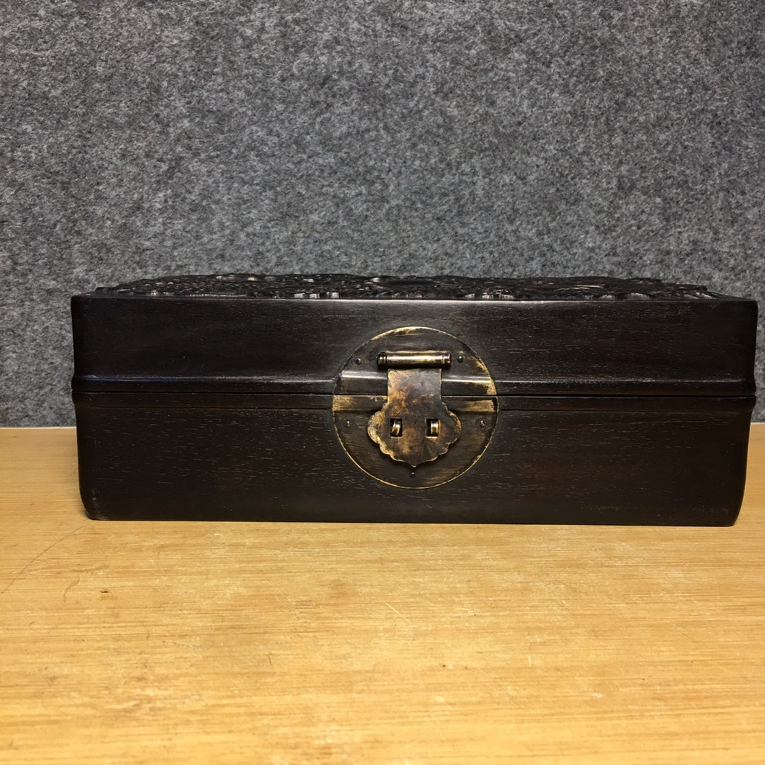 A2355 Old Chinese Zitan Wood Low Relief Fortune Dragon Jewellery Box