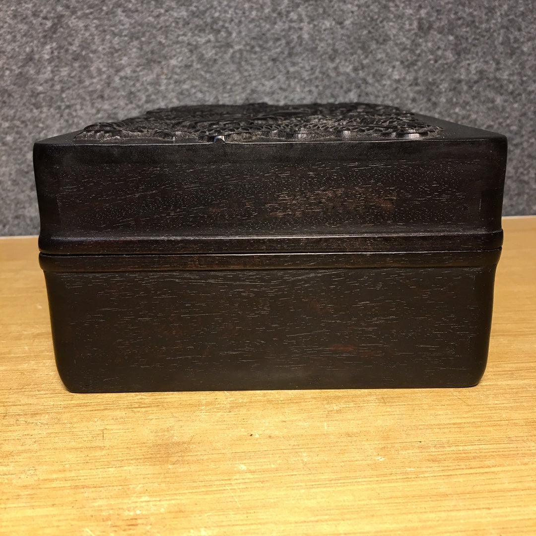 A2355 Old Chinese Zitan Wood Low Relief Fortune Dragon Jewellery Box