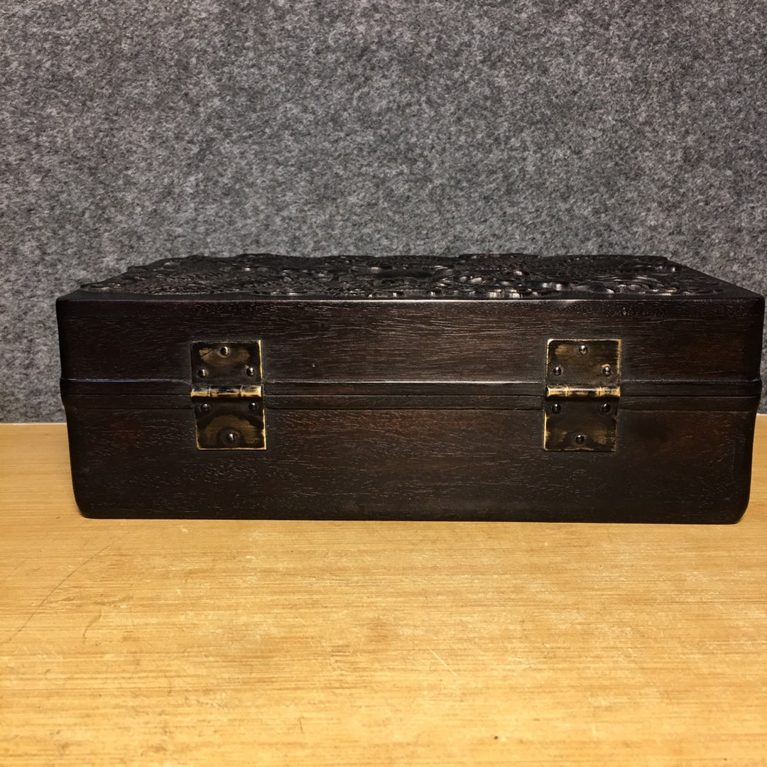 A2355 Old Chinese Zitan Wood Low Relief Fortune Dragon Jewellery Box